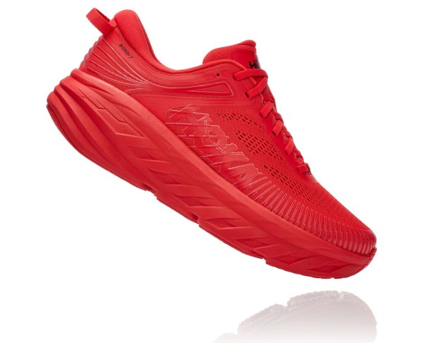 Hoka One One Bondi 7 Mens UK - Red / Black Road Running Shoes - VQYSN9514